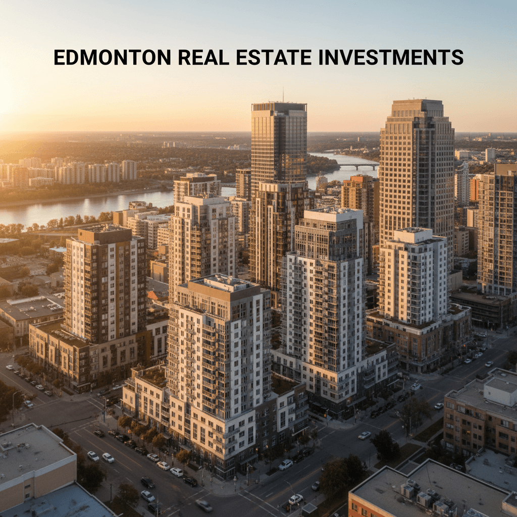 Edmonton skyline with multifamily apartment buildings in golden hour light