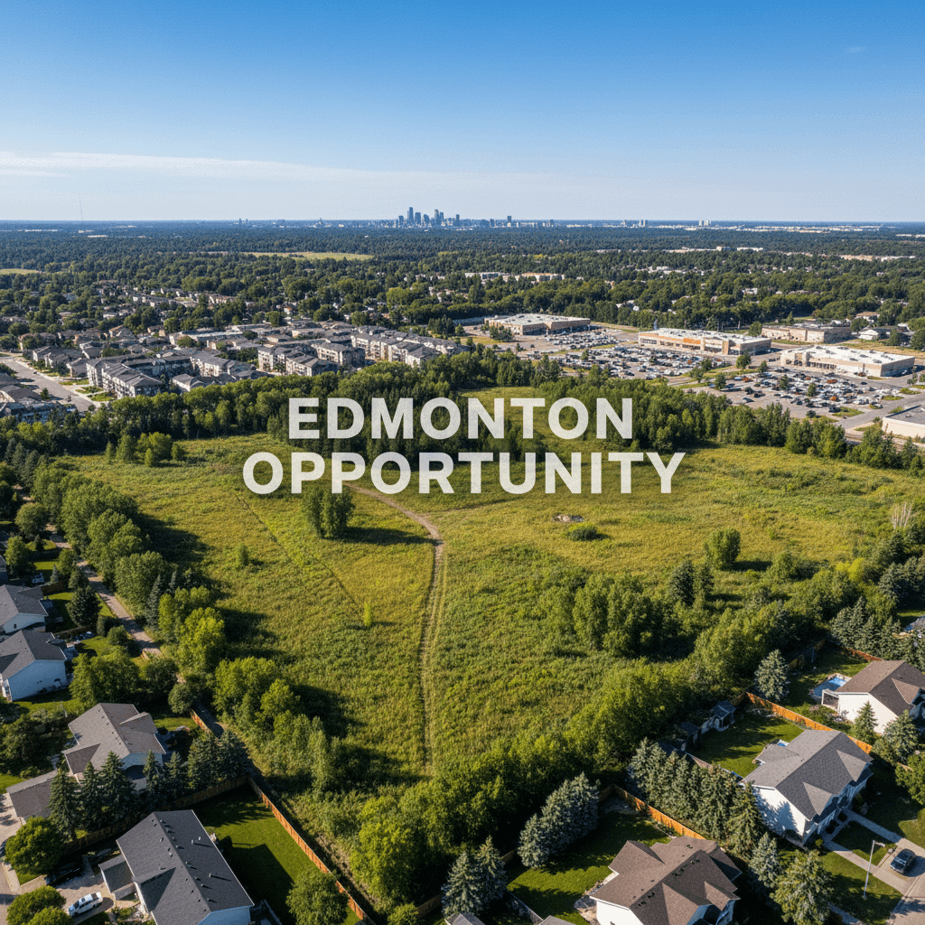 Aerial view of undeveloped land in Edmonton, ideal for development